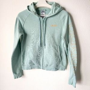 Adidas Zip Up Hoodie Seafoam Green with Gold ADIDAS Logo Women's Size Medium